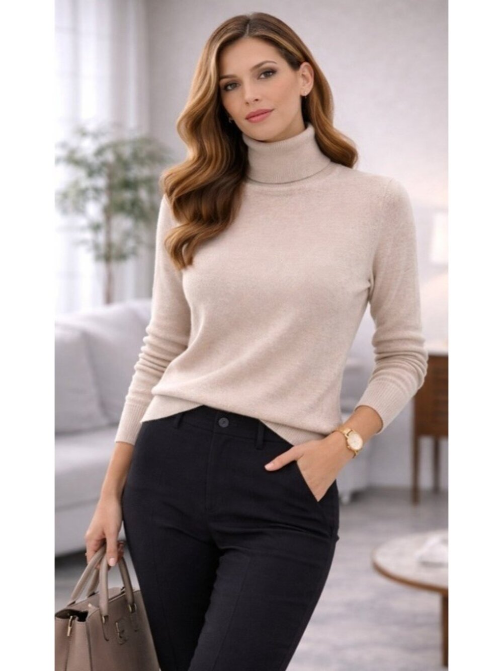 New CHARTER CLUB Taupe Beige Luxury 100% Cashmere Turtleneck Sweater